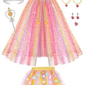 Rainbow Sparkle Princess Skirt Set - Pink, Peach & Yellow